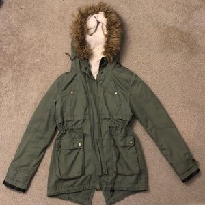 THREAD&SUPPLY green faux fur hood jacket